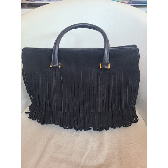 Yves Saint Laurent Black Leather Trois Clous Fringe Top Handle Tote Bag No Strap - Picture 9 of 16
